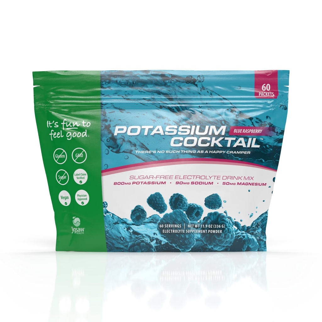 Jigsaw Health Potassium 칵테일 | 전적으로 Pickleball 칵테일 | 블루 라즈베리 맛 | 60 인분 (포켓)