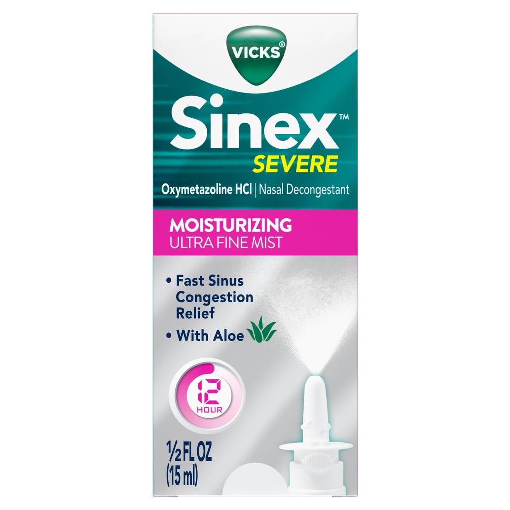 Vicks Sinex Severe Nasal 스프레이 Moisturizing Ultra Fine Mist, 냉, 알레르기, Sinus 압력에서 Stuffy Nose Relief에 대한 Decongestant - 265 스프레이