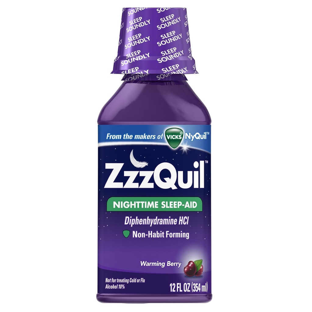 ZzzQuil 야간 수면 보조 액체 온난화 베리 맛 12 Fl Oz