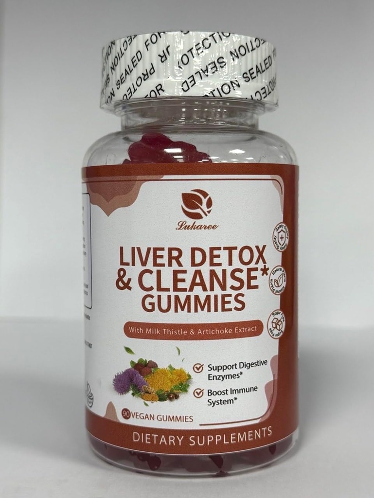 Lukaree Liver Cleanse Detox & Repair Gummies - 우유 이틀 Silymarin, Dandelion, Artichoke 추출물 & Elderberry - 설탕 없음, 라즈베리 맛 - 90 개