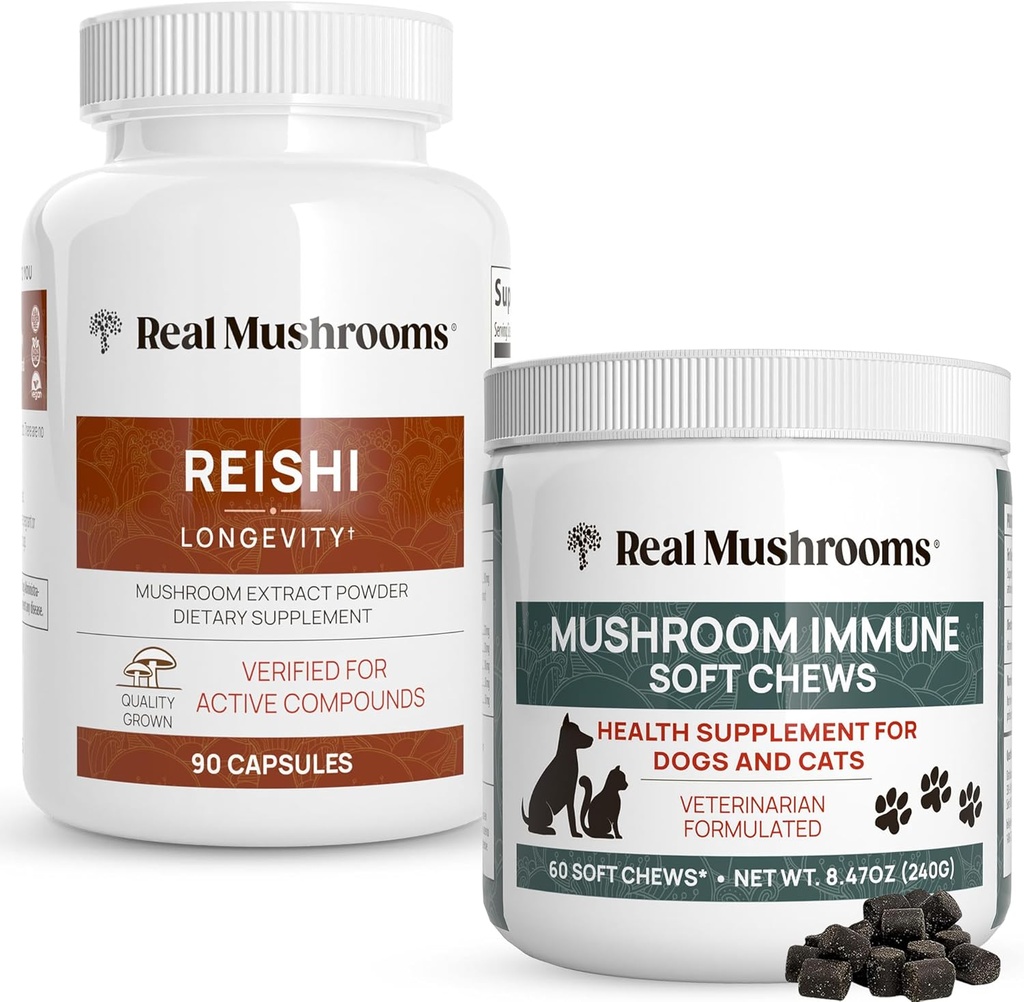 Humans (90ct) & Mushroom Immune Pet Chews (60ct) - Longevity, Relaxation & Immunity - Ashwagandha, Astragalus & More - Vegan, Non-GMO, 글루텐 프리