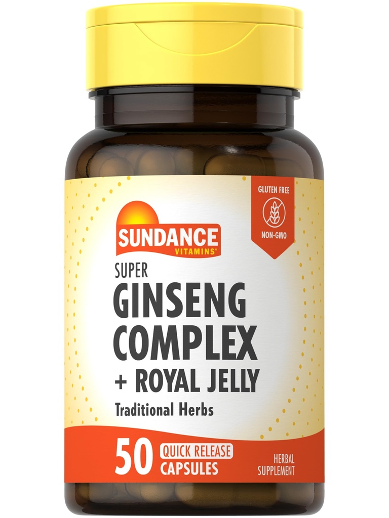 Sundance Super Ginseng Complex | Royal Jelly | 50 빠른 릴리스 캡슐 | Non-GMO 및 글루텐 무료 전통 허브 보충