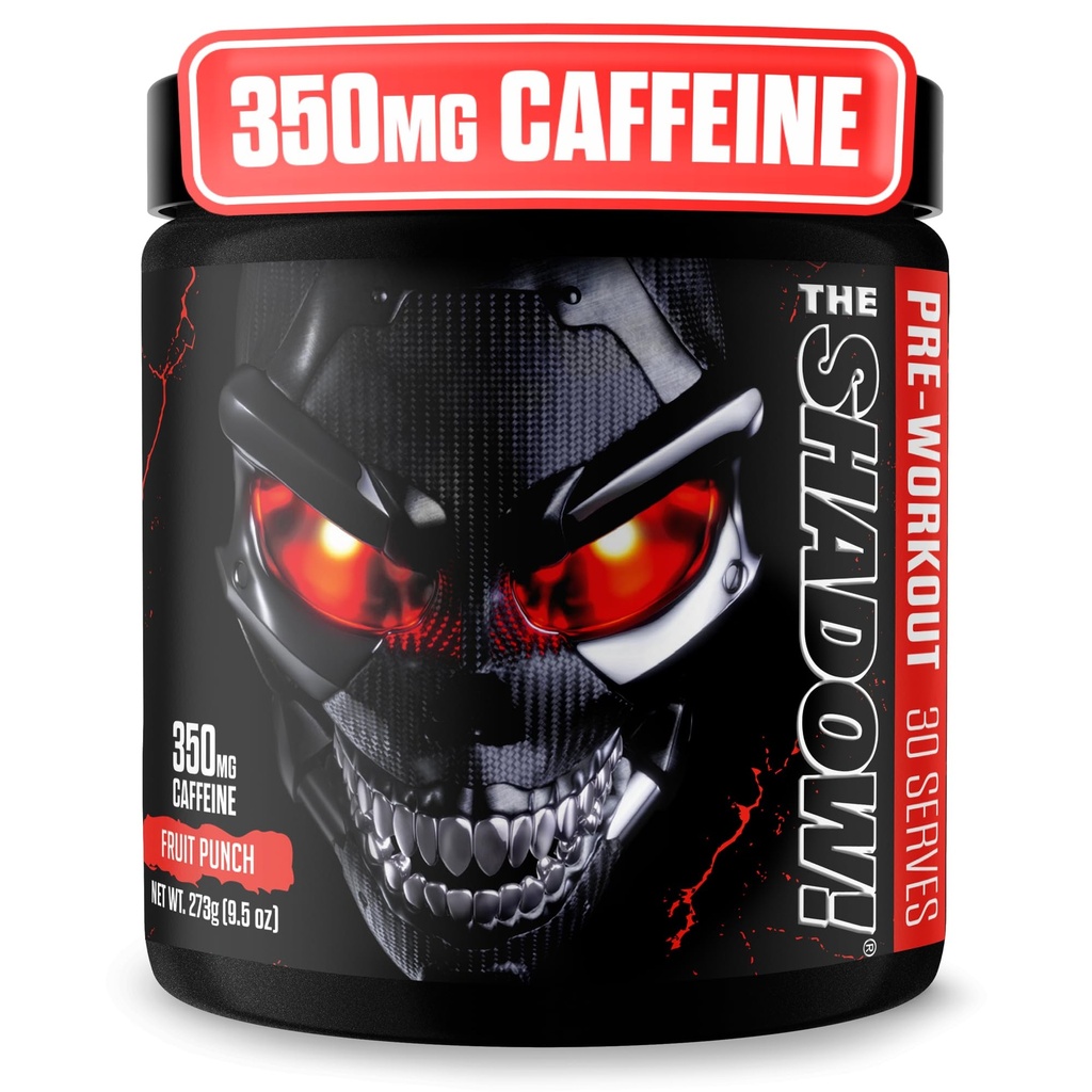 JNX SPORTS The Shadow! 350mg of Caffeine Hard Core Preworkout - 과일 펀치 30 서빙 | 전기 에너지, 남성 집중력 및 여성용 슈퍼맨 강도