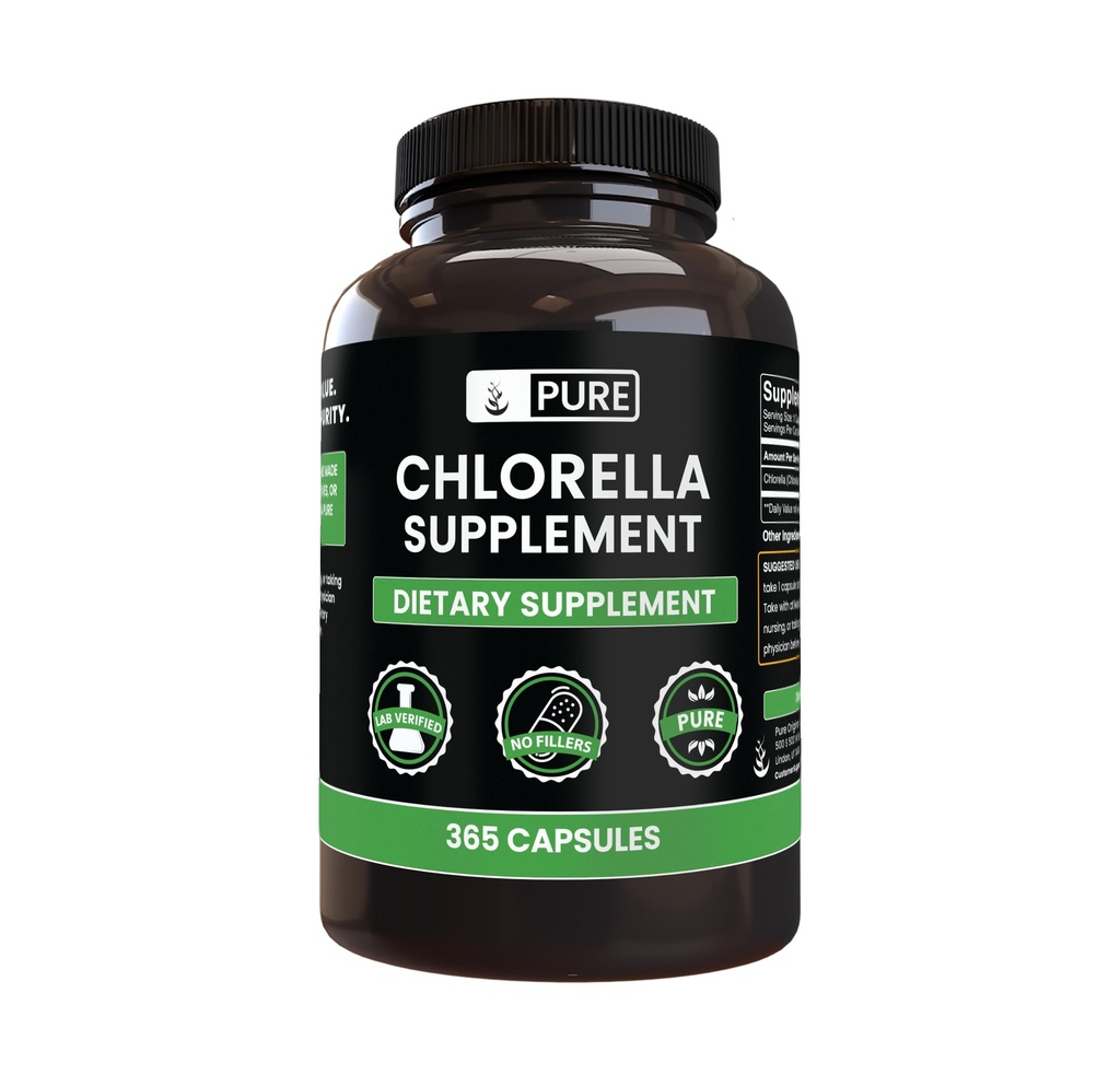 순수한 본래 성분 Chlorella (365의 캡슐) 마그네슘 또는 밥 충전물 없음, 항상, 확인되는 실험실
