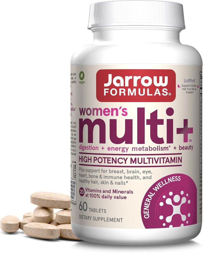 Jarrow 공식 여성 멀티 + Lustriva 머리 성장 여성, 비타민 A, D, 아연 & Lutein, 60 정제, 30 일 공급