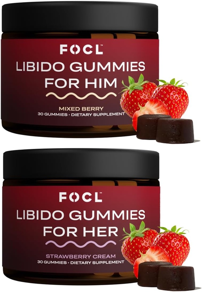 FOCL 여성 & 남성 리비도 부스터 Intimacy 세트 - Horny Goat Weed가있는 남성 및 여성을위한 1 개월 공급 리비도 Gummies | Boost Desire, Arousal, Energy, Stamina, Performance, Endurance, 호르몬 균형