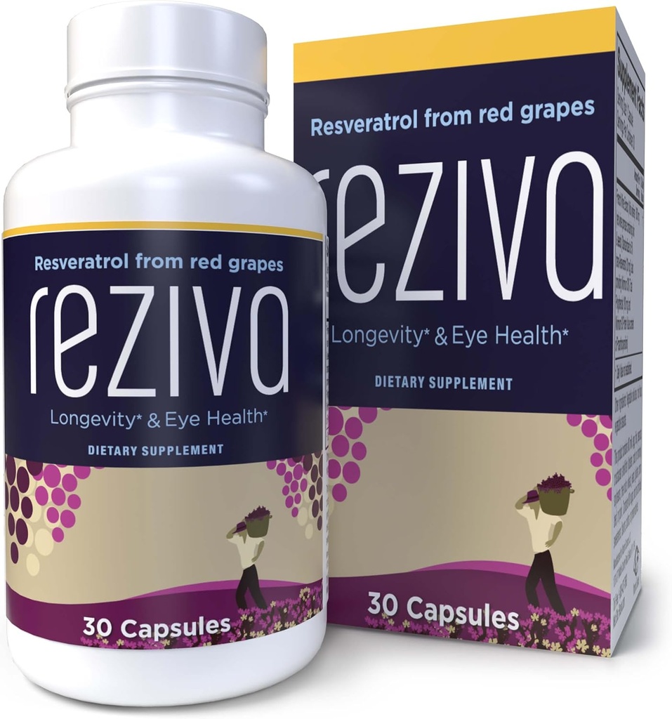 Reziva Resveratrol 보충 - 매우 높은 효능 및 의사 공식화 - Transresveratrol 보충 교재 - 레스버라트롤로 포도당 - 장수, 눈 건강 및 전반적인 웰빙 - 30 Veg 캡슐