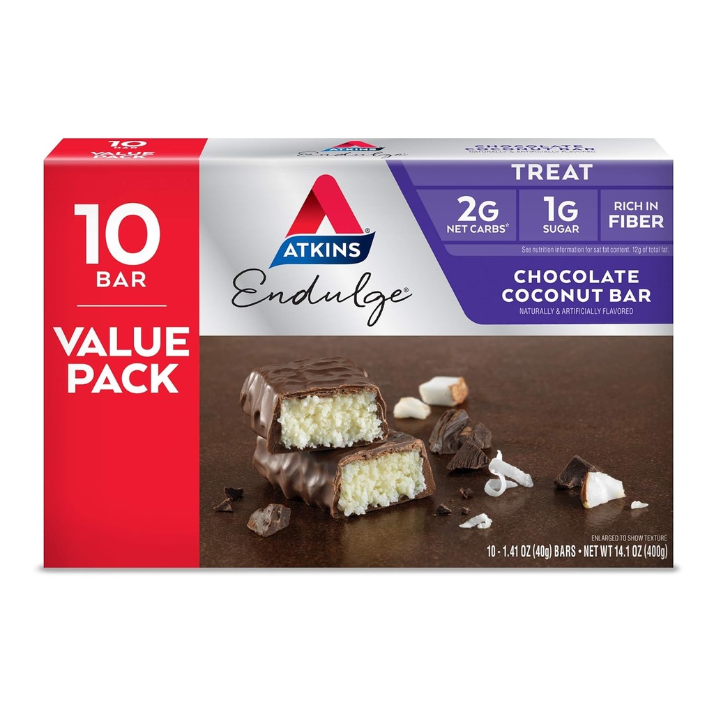 Atkins Endulge 초콜릿 코코넛 바, 디저트 좋아하는, 섬유, 1g 설탕, 10 개