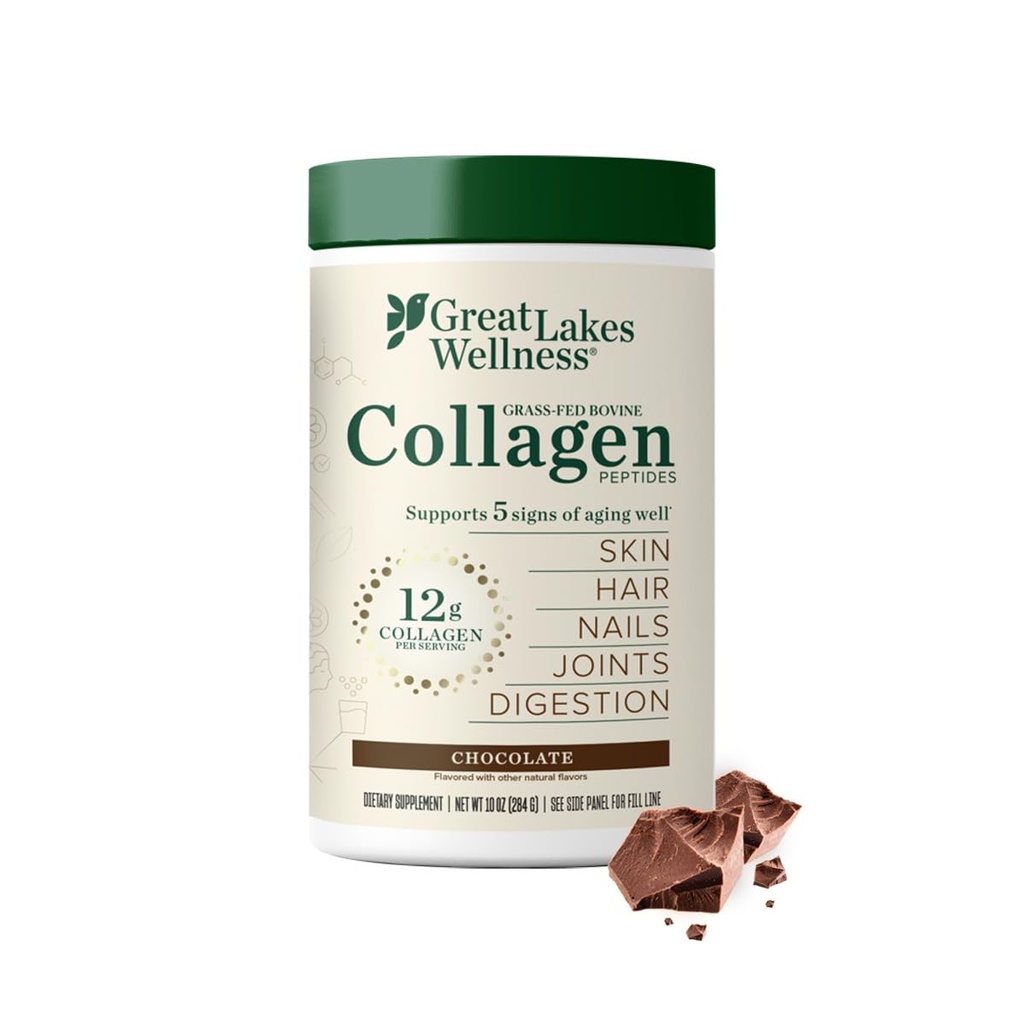 훌륭한 Lakes Wellness Collagen Peptides Powder for Skin, Hair, Nails, Joint & Digestion - 초콜릿 맛 - 빠른 용해 Hydrolyzed, Non-GMO, Kosher - 10 oz