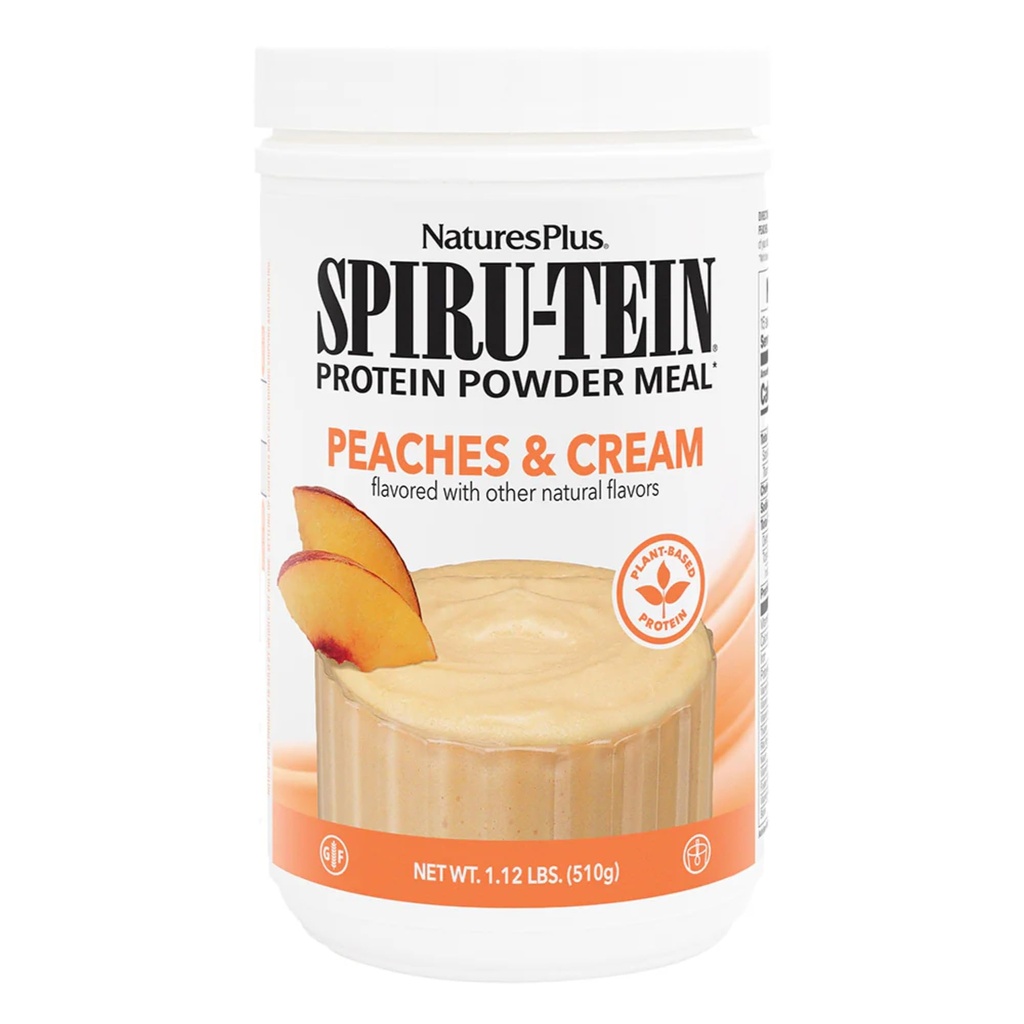 자연플러스 SPIRU-TEIN Shake - 복숭아 & 크림 맛 - 1.1 파운드, Spirulina 단백질 분말 - 식물 기반 식사 교체, 비타민 & 에너지를위한 미네랄 - 채식주의, 글루텐 - 무료 - 15 개 봉사