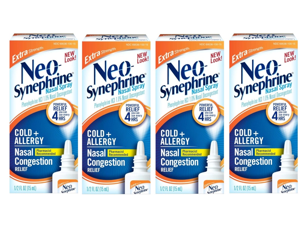 Neo-Synephrine Nasal 살포, 여분 힘 공식, 0.50 Ounces 각각 (4의 볼트 팩)