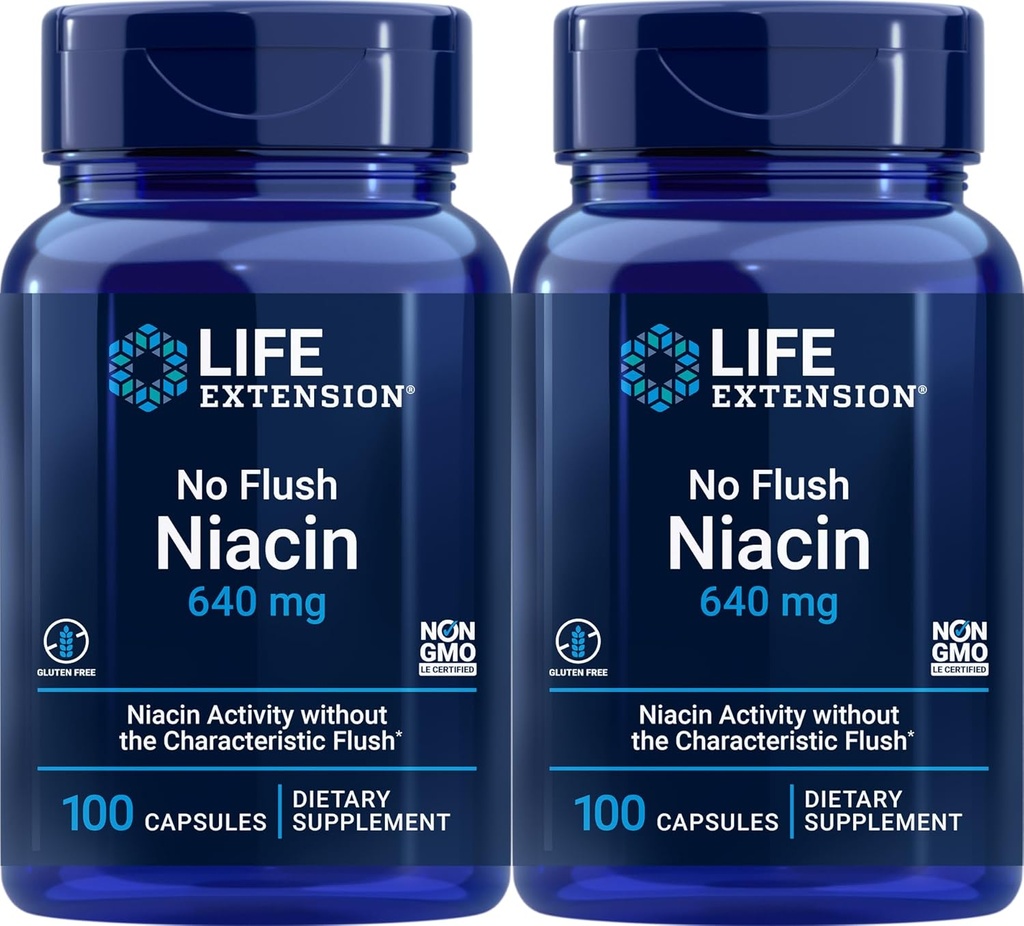 생활 연장 홍조 Niacin 없음 640 mg, 100 캡슐 (포장 2)