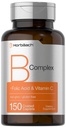 Horbaach B Complex Vitamins for Women and Men | 150 Caplets | Folic Acid & Vitamin C | Non-GMO 및 글루텐 무료 보충 교재