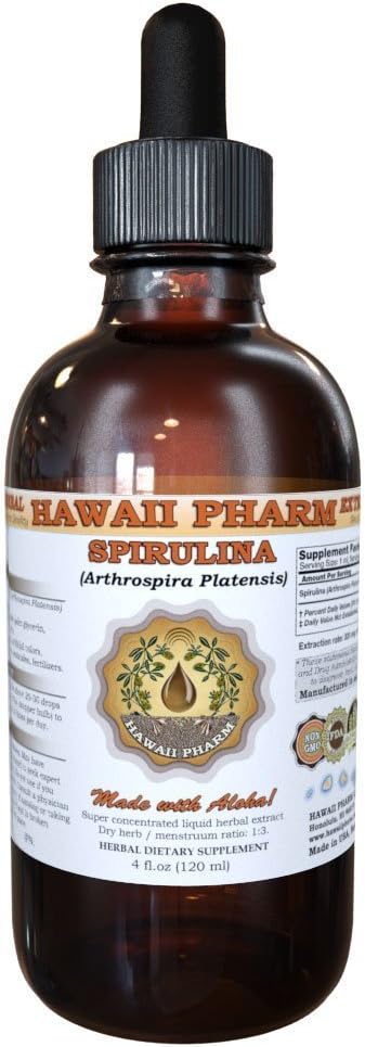 HawaiiPharm Spirulina 액체 추출물, 유기 Spirulina (Arthrospira platensis) Tincture, 미국, 2 fl.oz에서 만드는 초본 보충교재