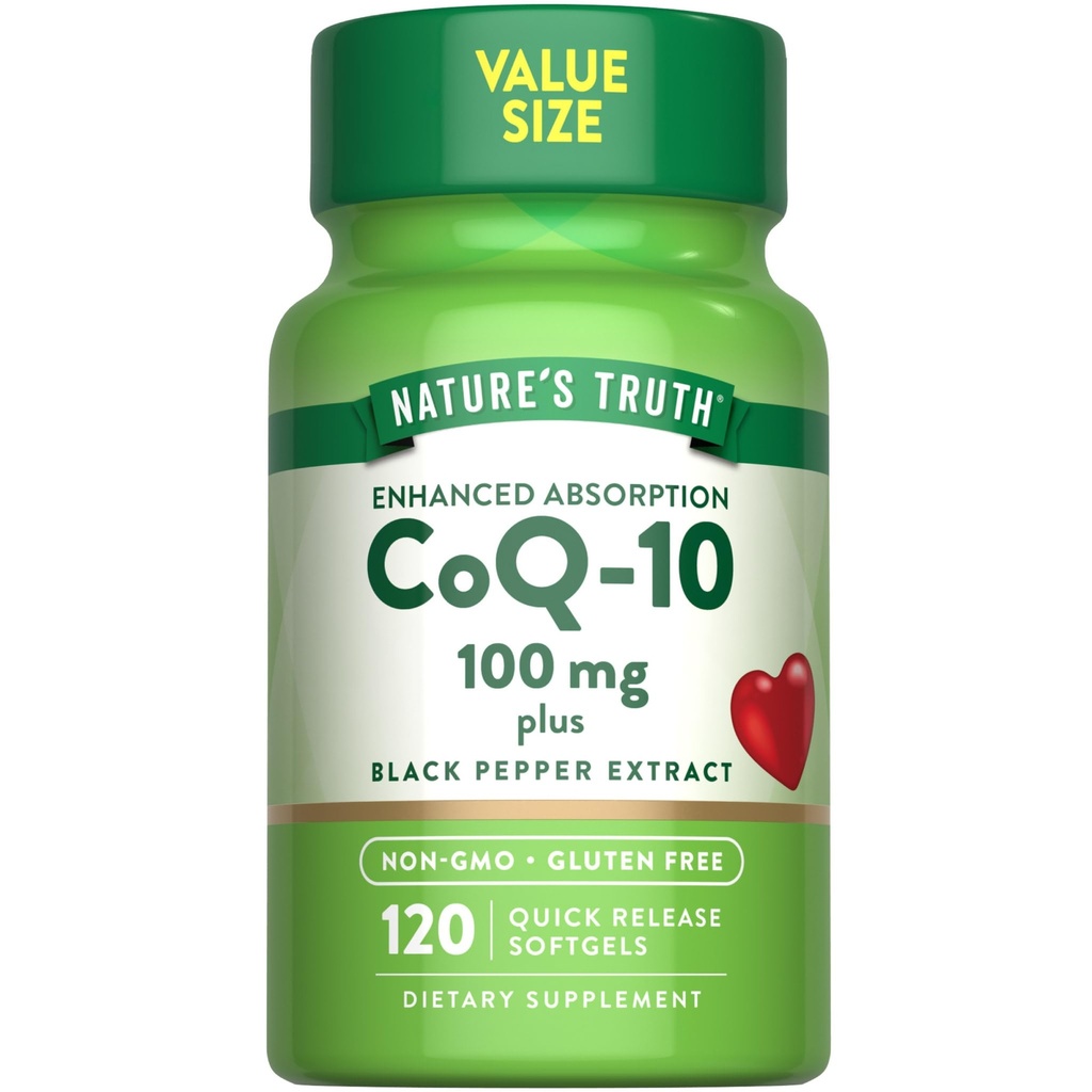 Nature's Truth CoQ10 100mg | 120 Softgels | 높은 흡수 | Non-GMO & Gluten Free Coenzyme Supplement | 흑퍼 추출물