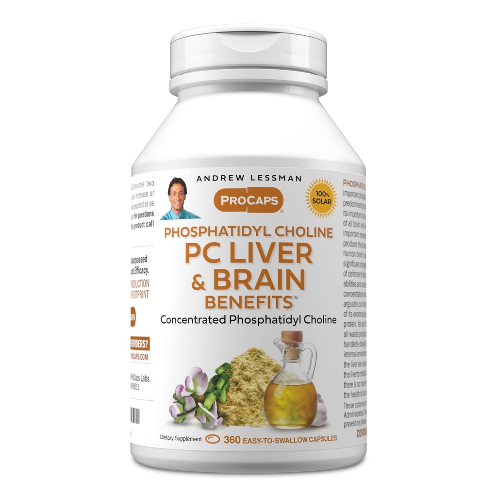 ANDREW LESSMAN PC Liver 및 Brain Benefits 360 Softgels - Phosphatidyl Choline, 건강한 간과 뇌 구조를위한 가장 중요한 빌딩 블록, 기능. 첨가물 없음. 쉽게 삼키기 Softgels