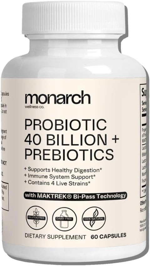 Probiotic 40 Billion + Prebiotics : 4 Diverse Strains - Digestive & Gut Health (60 캡슐) - 여성 및 남성을위한 Probiotics - 자연 | Gut Health & Immune Support Supplement | 소화 지원 제공
