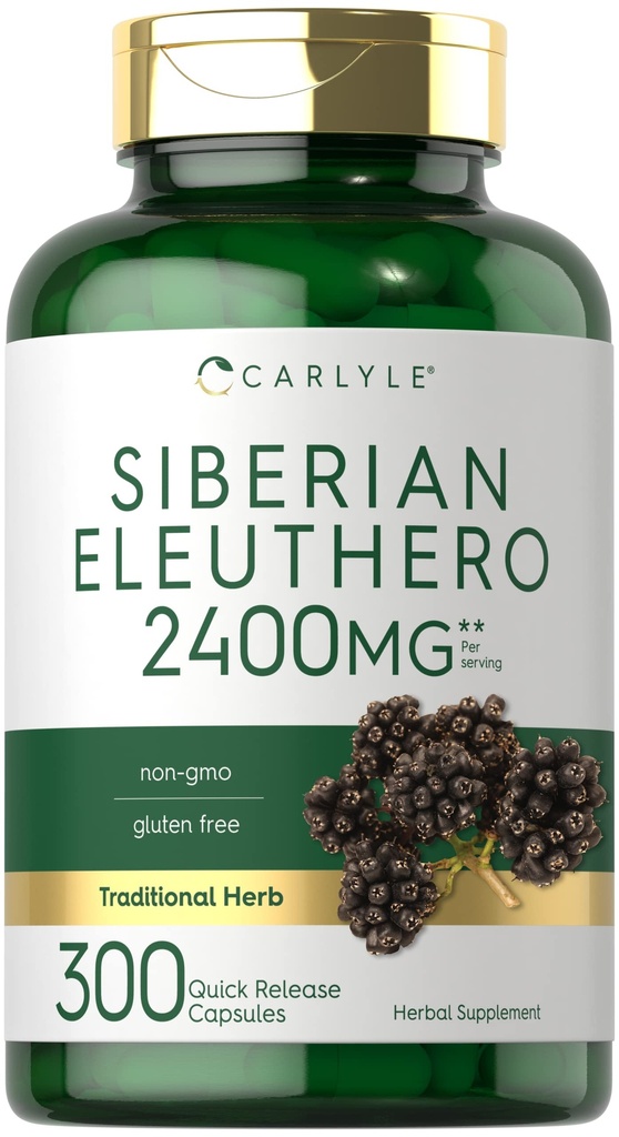 Carlyle Siberian Eleuthero | 2400mg | 300 캡슐 | 비 GMO 및 글루텐 프리 포뮬러 | 시베리아 인삼 | 전통 초본 보충