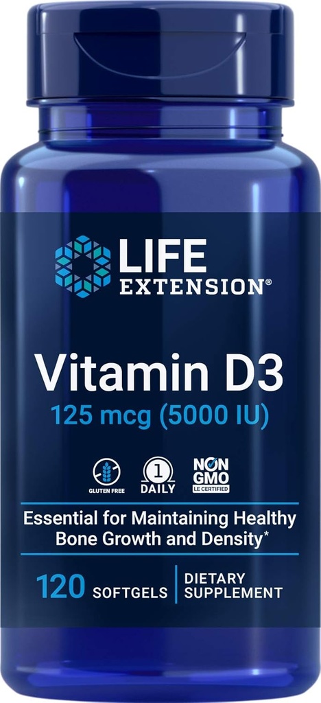 수명 연장 비타민 D3 5000 IU, 120 Softgels, 125mcg