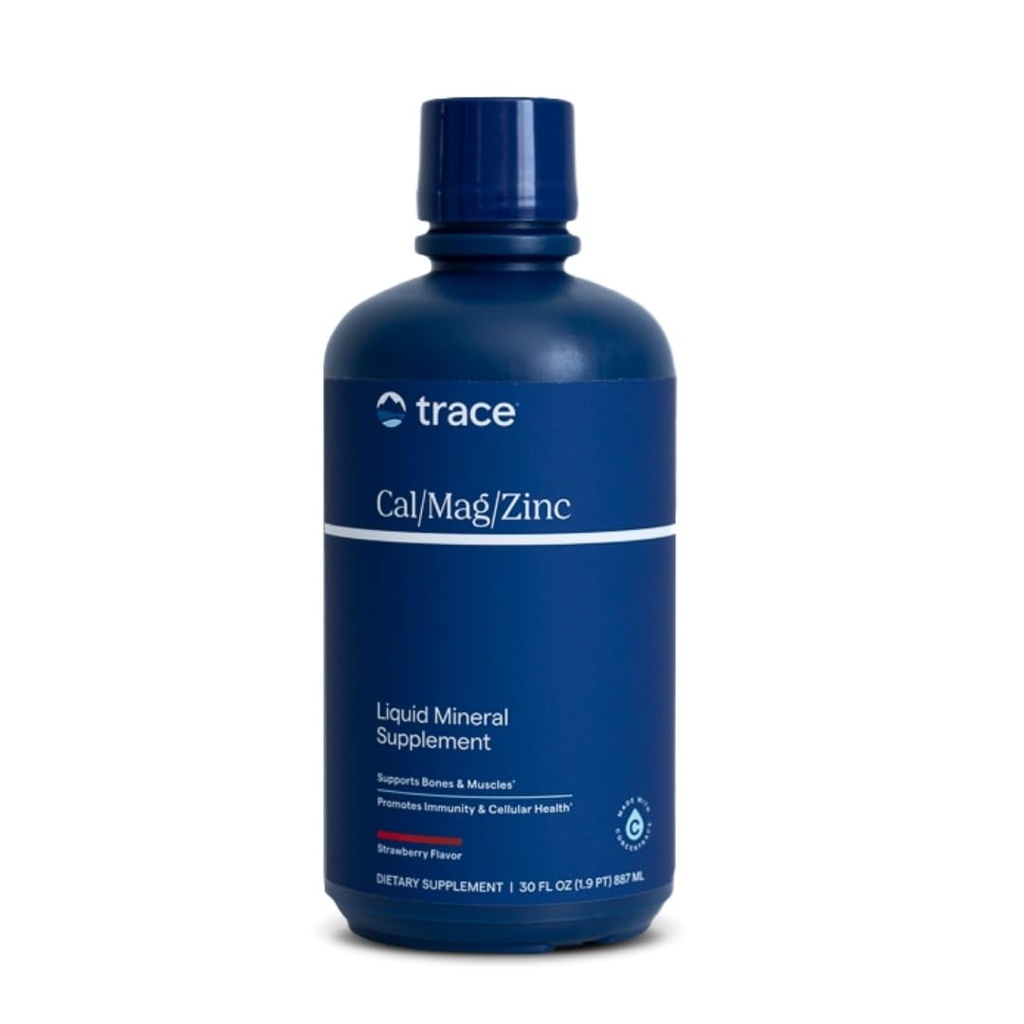 Trace Minerals Cal/Mag/Zinc - 자연적인 몸 건강을 위한 액체 무기물 보충교재 - 뼈, 근육 & 세포질 건강 - 지원 Immunity & 에너지 - 글루텐 자유로운 - 30Fl Oz (32 서빙) - 자연적인 딸기