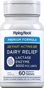 Piping Rock Dairy Relief Pills 8000 FCC | 빠른 행동 정제 | 60 개 | Lactase Enzyme Supplement | 프리미엄 공식 | 채식주의, 비 GMO, 글루텐 무료