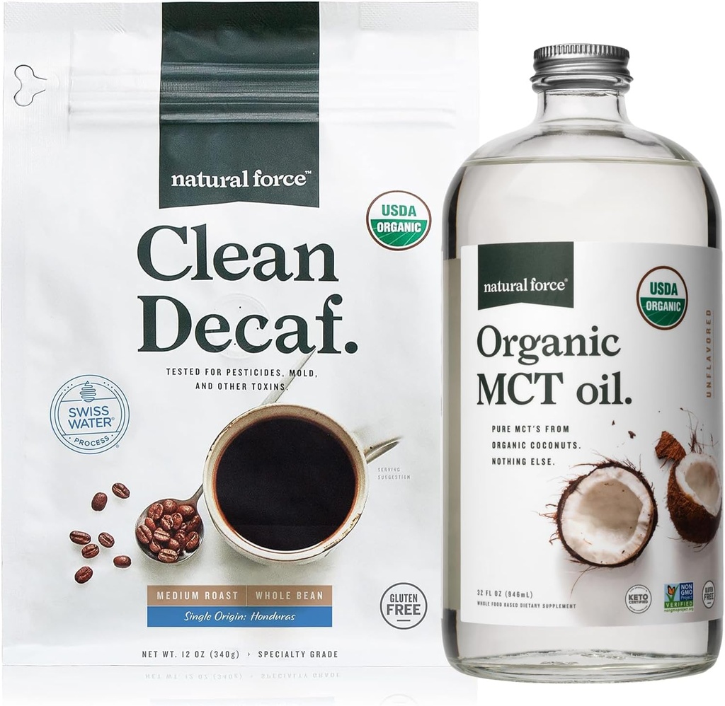 자연적인 힘 유기 청결한 Decaf 커피 + 유기 MCT 기름 뭉치 – 100% 순수한 코코넛 MCT & 형 & Mycotoxin 자유로운 커피 – 비 GMO, Keto, Paleo 및 Vegan - 12 Oz와 32 Oz