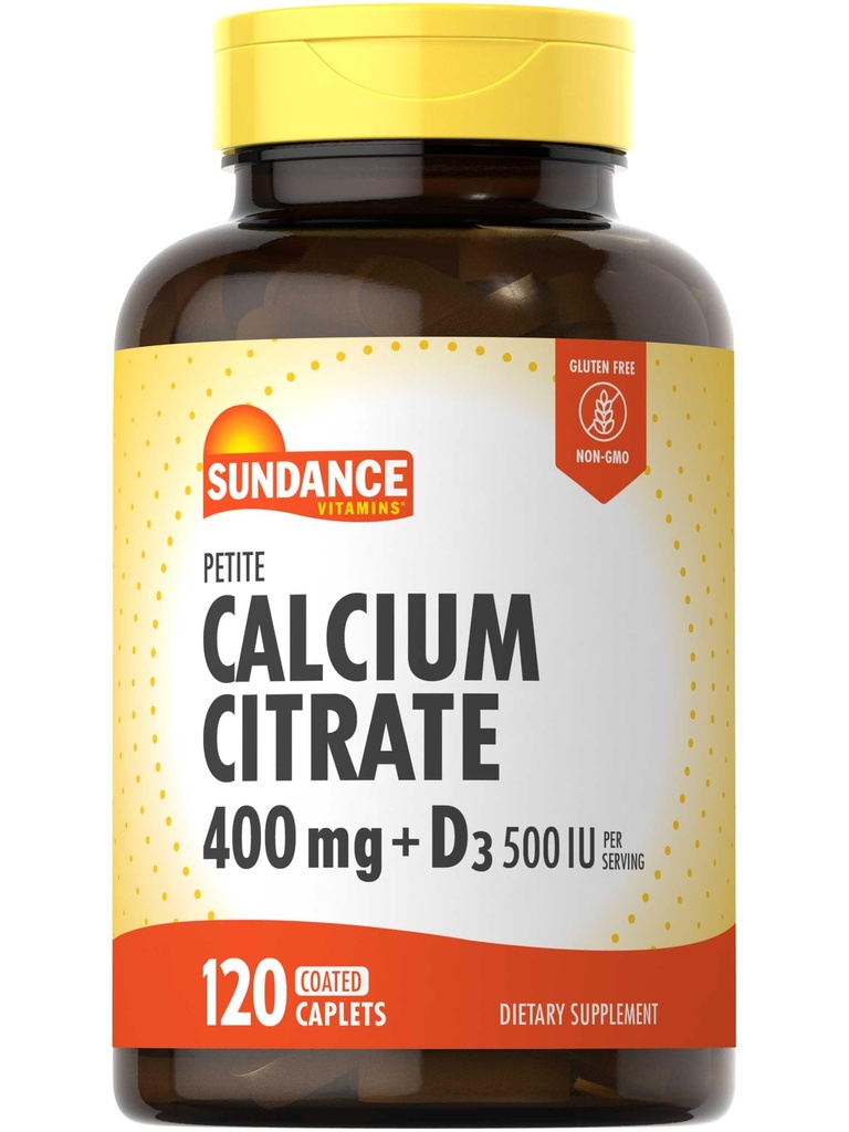 선댄스 칼슘 구연산염 비타민 D3 | 400 mg | 120의 모자 | Petite | 채식주의자, 비 GMO & 글루텐 무료 보충교재