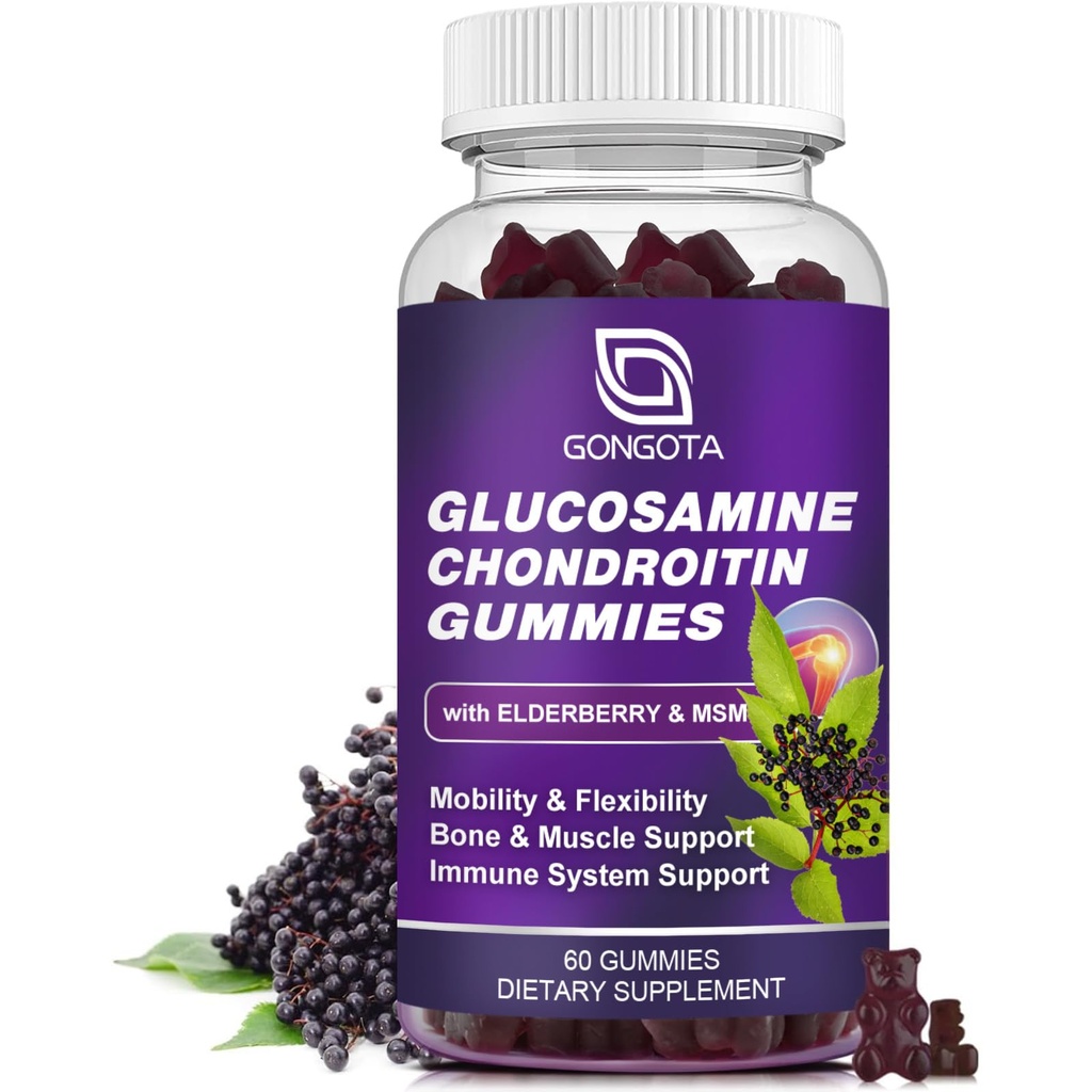 글루코사민 Chondroitin Gummies - 2 팩, MSM & Elderberry, Flexibility Support, Best Cartilage & Immune 지원은 남성과 여성을위한 보충 - 60count (1 팩)