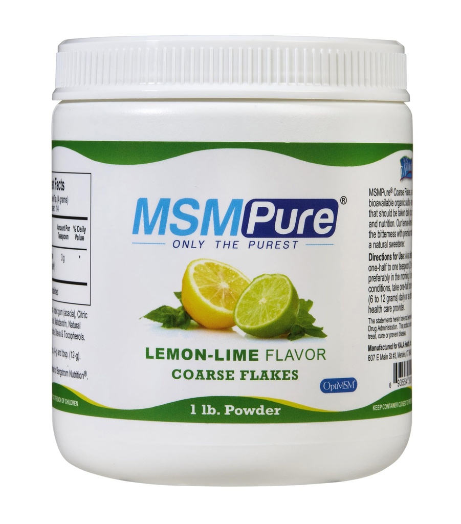 KALA HEALTH MSMPure 레몬 라임 맛 코어 MSM 분말 조각 – 공동 건강, 피부 외관 및 헤어 & 네일 지원을위한 US-Made MSM – 1 lb, 유기 황