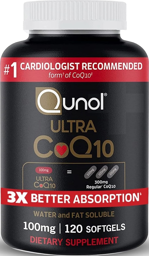 Qunol Ultra CoQ10 100mg, 3x 더 나은 흡수, 특허가 주어진 물 및 뚱뚱한 수용성 심장 Q10, 심장 건강, 120 조사 Softgels를 위한 산화 방지제의 천연 보충교재 모양