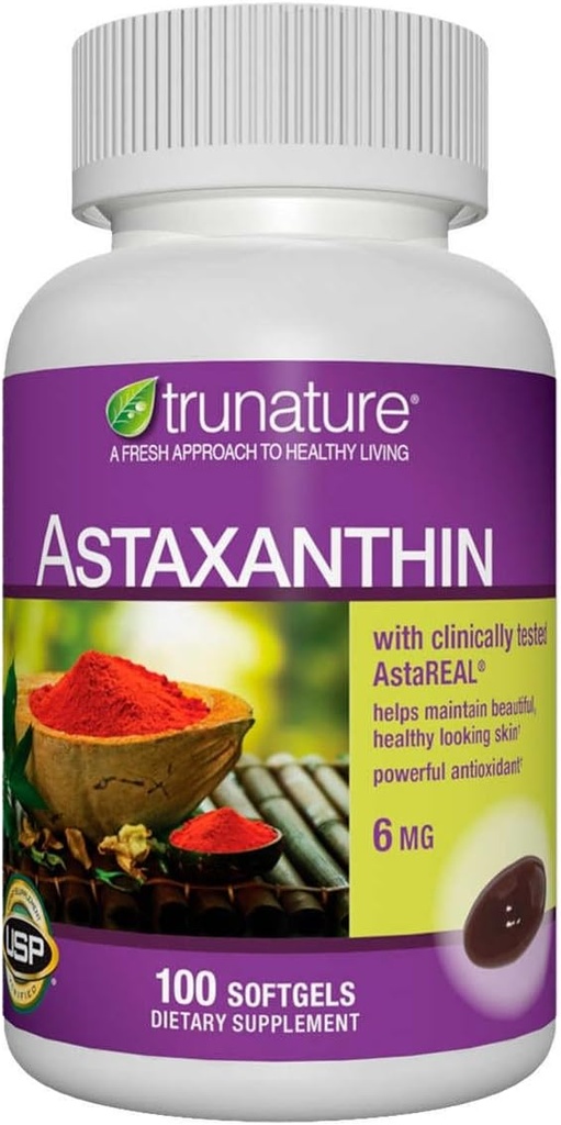 일반 Trunatur Astaxanthin 6 mg. - 피부 탄력성, 습기, 짜임새 및 톤 - 100 Softgels를 강화하십시오