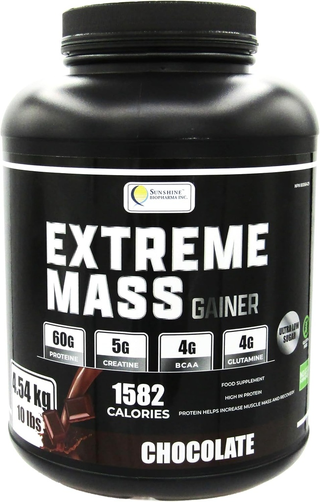극단적 인 대량 무게 게인 근육 빌더, 10 lb (4.54 kg) 높은 칼로리 Fortified whey Protein (Chocolate)로 만든 덜 설탕