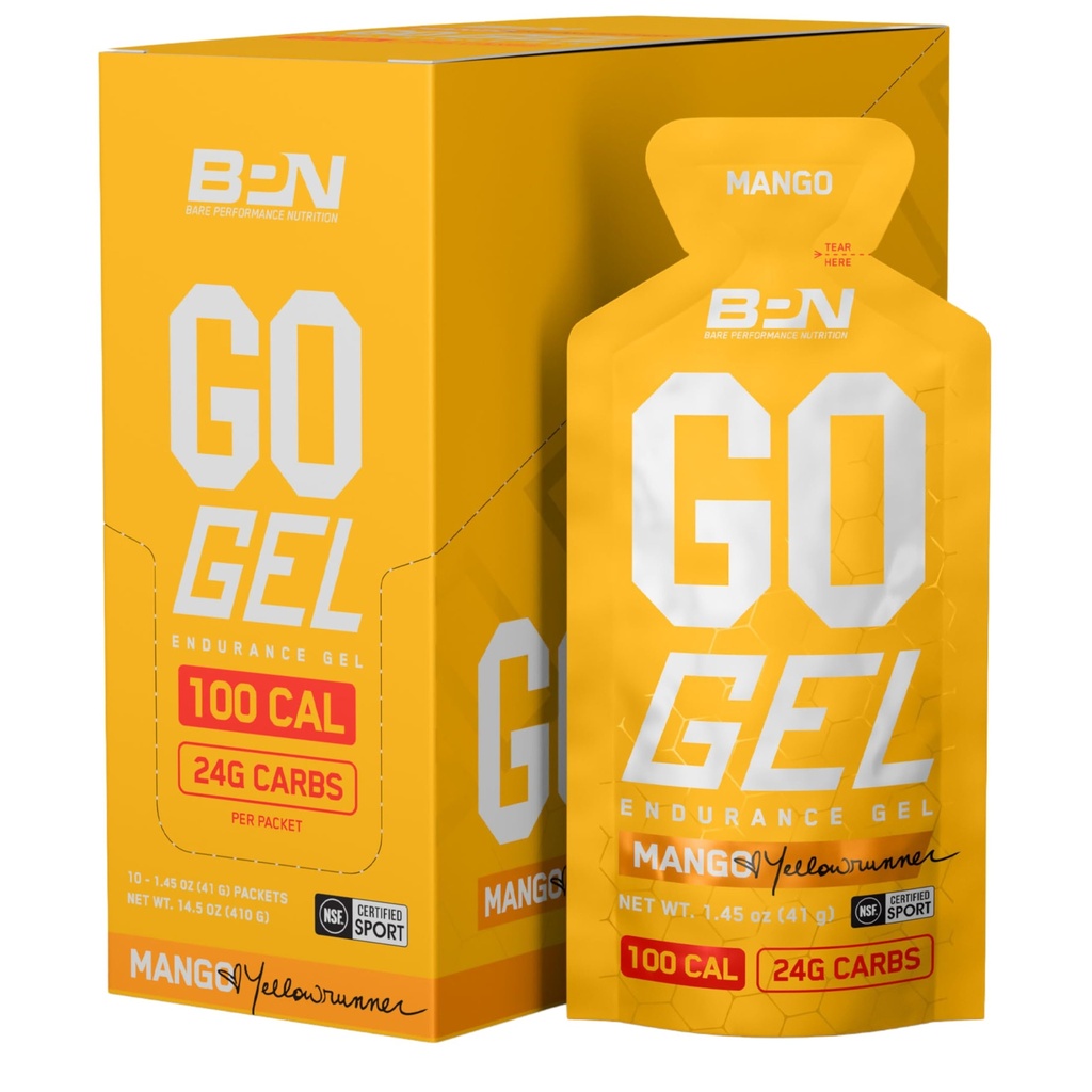 배럴 성능 NUTRITION, BPN 이동 젤 내구시간, 탄수화물의 24g & 팩 당 100 칼로리, Vegan + 글루텐 무료 실행 젤, 10 단일 저장 팩, 망고