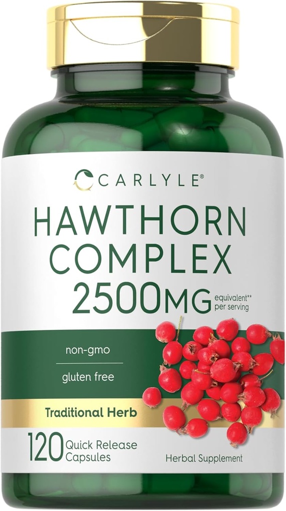 Carlyle Hawthorn Berry Complex 2500mg 캡슐 | 120 개 | 추출물 분말 | 남성과 여성용| Non-GMO & 글루텐 무료 보충