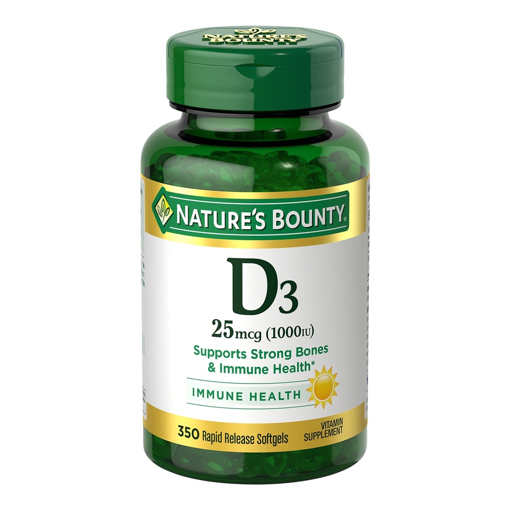 Nature 's Bounty Vitamin D3 1000 IU Softgels, 면역 지원, 건강한 뼈, 일 당 1 Softgel, 글루텐 무료, 350 개