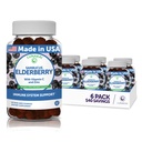 성인 & 아이를 위한 아연 & 비타민 C를 가진 Lunakai Sambucus Elderberry Gummies - 100mg 까만 Elderberry 비타민 면역 지원 보충교재 - Vegan, 비 GMO, 옥수수 시럽 없음 - 6 팩