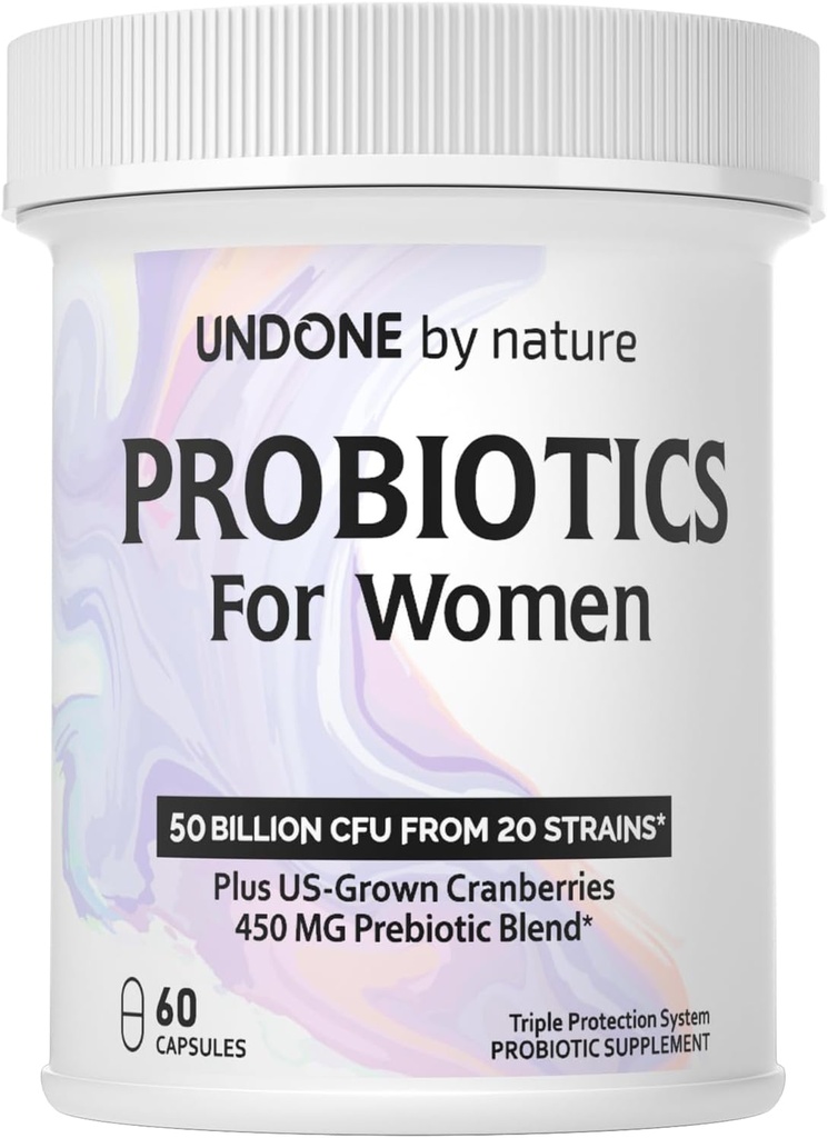 여성을 위한 프로바이오틱스, 50억 CFU 여성 프로바이오틱스, 플러스 US-Grown Cranberry, GI 지원, 여성 건강, 트리플 보호 시스템, 지연 릴리즈, 60 캡슐