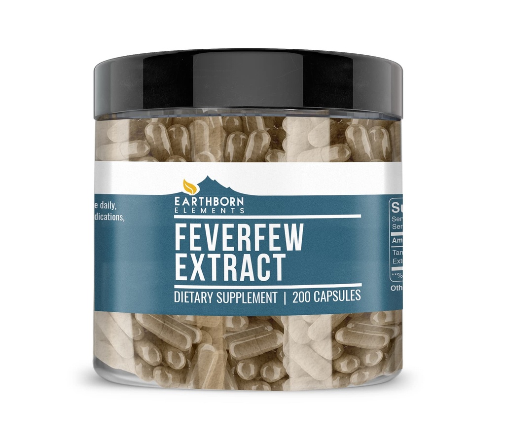Earthborn 성분 Feverfew 추출물 200 캡슐, 순수한 & Undiluted, 첨가물 없음