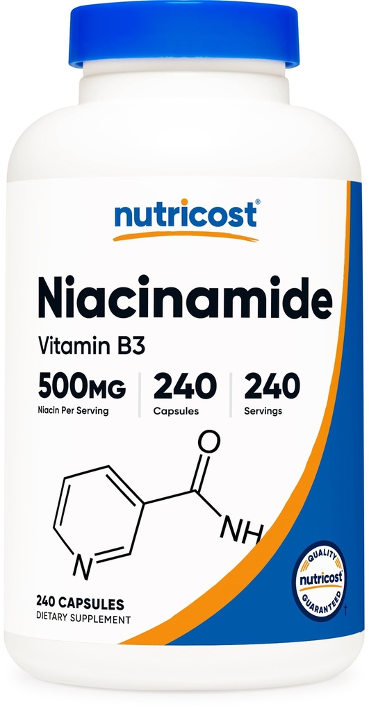Nutricost Niacinamide (비타민 B3) 500mg, 240 캡슐 - 비 GMO, 글루텐 무료, 플러시 무료 비타민 B3
