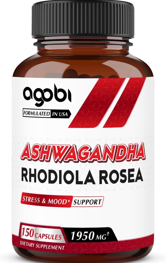 Rhodiola Rosea 1950mg을 가진 agobi Ashwagandha 보충교재 - 면역 체계, 힘, 에너지 생산, 초점 & 전반적인 건강을 위한 높은 집중된 추출물 - 150의 캡슐