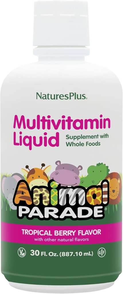 NaturesPlus 동물의 퍼레이드 소스 어린이 액체 멀티 비타민 - 열대 Berry 맛 - 30 fl oz - 전체 식품 보충 - 채식주의, 글루텐 - 무료 60 서빙