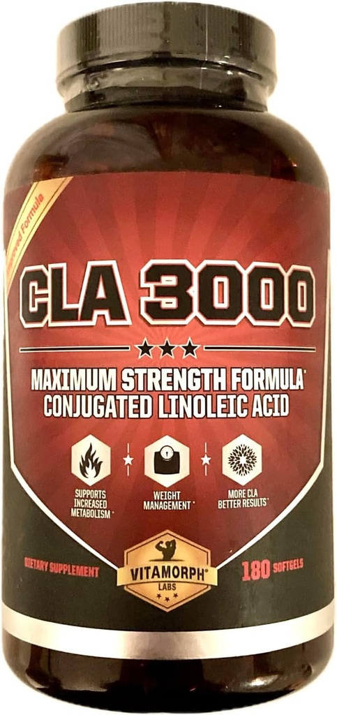 CLA 3000 - Metabolism 및 체중 감량 관리를위한 CLA Safflower 오일, 최대 힘 Conjugated Linoleic Acid, Stimulant-Free Non-GMO Safflower Cla 180 Softgels