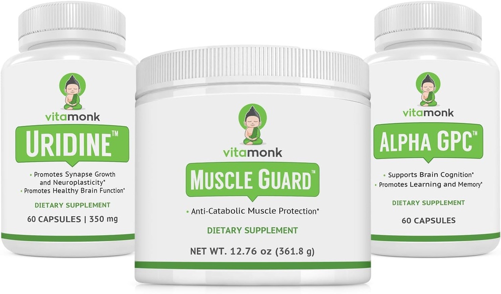 VitaMonk 근육 감시 & 알파 GPC Uridine 더미 뭉치, HMB, EAAs, 비타민 D, 초점, 명확성 및 근육 성장을 위한 마그네슘 & 뇌 지원