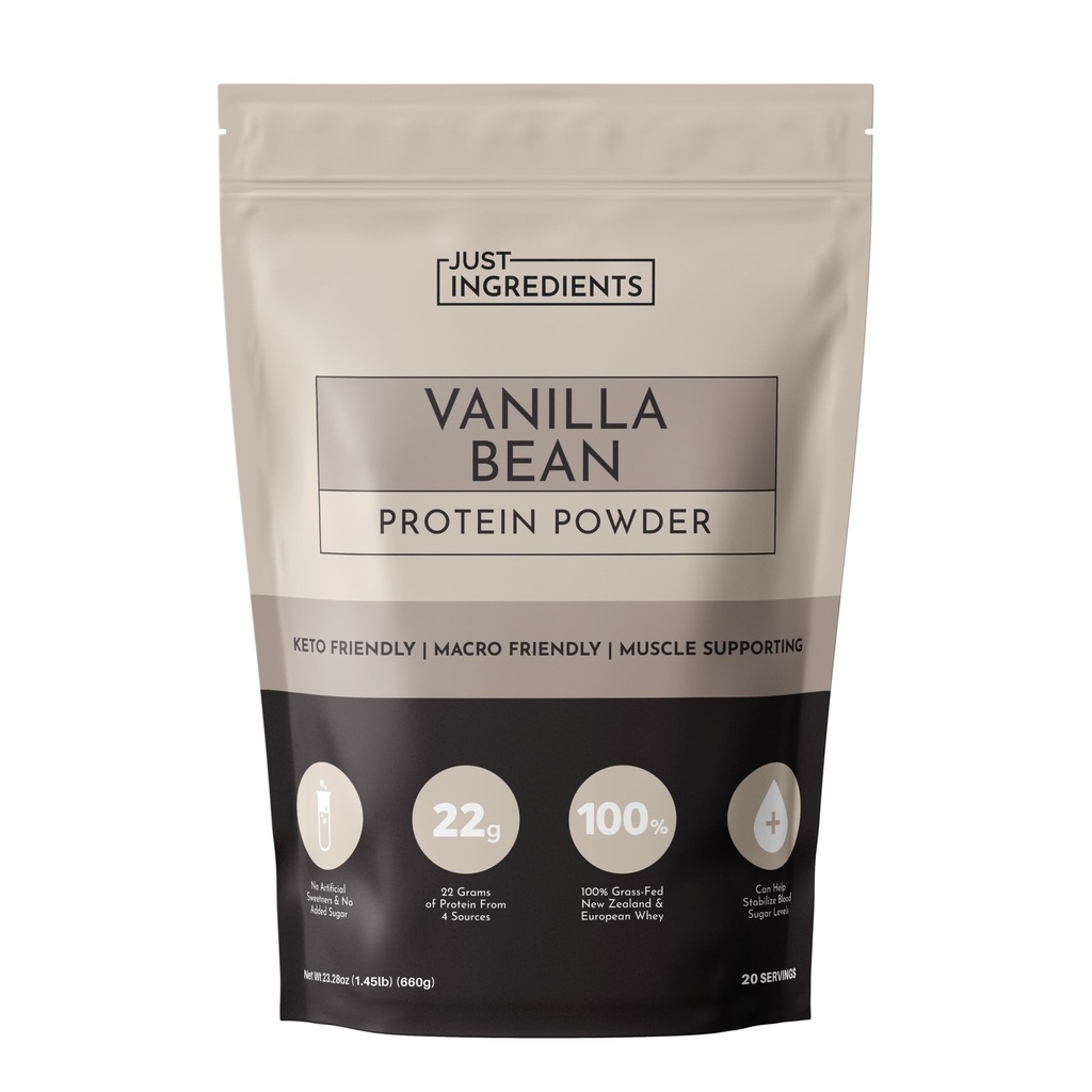 JUST INGREDIENTS 바닐라 콩 단백질 분말 - 20 100 % 잔디 볶음 Whey & 유기농 식물 단백질 - Real Vanilla Bean & Cinnamon - 근육 회복, 에너지 * 지원