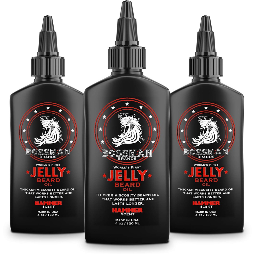 Bossman Jelly Beard Oil for Men - 3 Pack (12 oz in Total, Hammer Scent) - Softens, 천연 성분으로 습기를 공급 및 조건