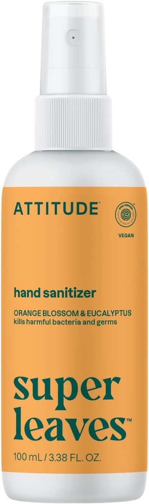 성인과 아이를 위한 ATTITUDE 손 소독제 살포, EWG는, 박테리아를 죽이고 Germs, Vegan, 오렌지 Blossom & Eucalyptus, 3.38 Fl Oz (스프레이 병)를 죽이고, 증명했습니다