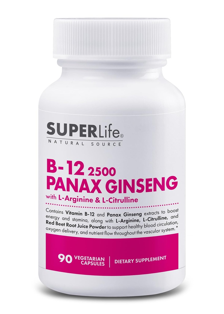 L-Arginine & L-Citrulline을 가진 신선한 시작 비타민 B-12 2500 & Panax Ginseng - 강력한 에너지 부스터 | 지원 정상 혈액 교류 & 에너지 대사 | 보충교재 - 90의 캡슐
