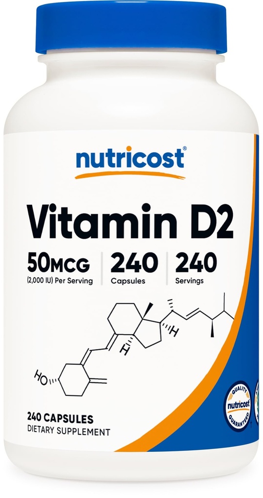Nutricost 비타민 D2 보충 (2000 IU) 240 캡슐 - Vegan, Non-GMO, Gluten-Free, 제 3 자 시험