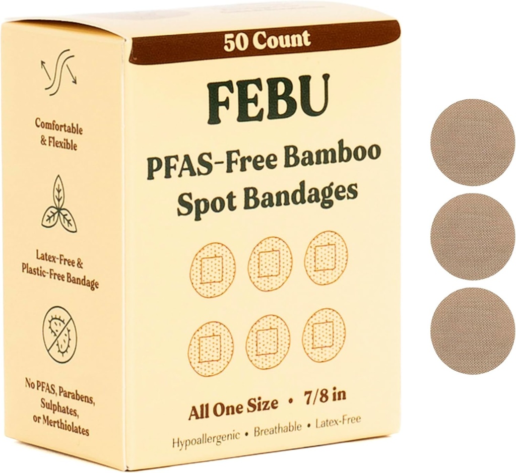 FEBU Eco-Friendly Bamboo Fabric Bandages | PFAS Free Bandages for Scrapes & Cuts | 유연한 직물 붕대 | 완전 퇴비 가능, 유액 무료 붕대 | 50 개 스팟