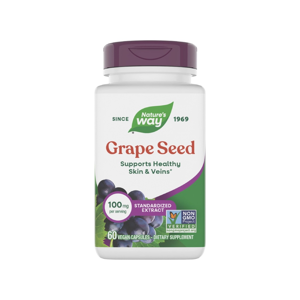 Nature's Way Grape Seed 표준화 추출물, 건강한 피부와 Veins*, 산화 방지제 지원*, Non-GMO 프로젝트 검증, 60 Vegan 캡슐 (패키징 5 월 Vary)